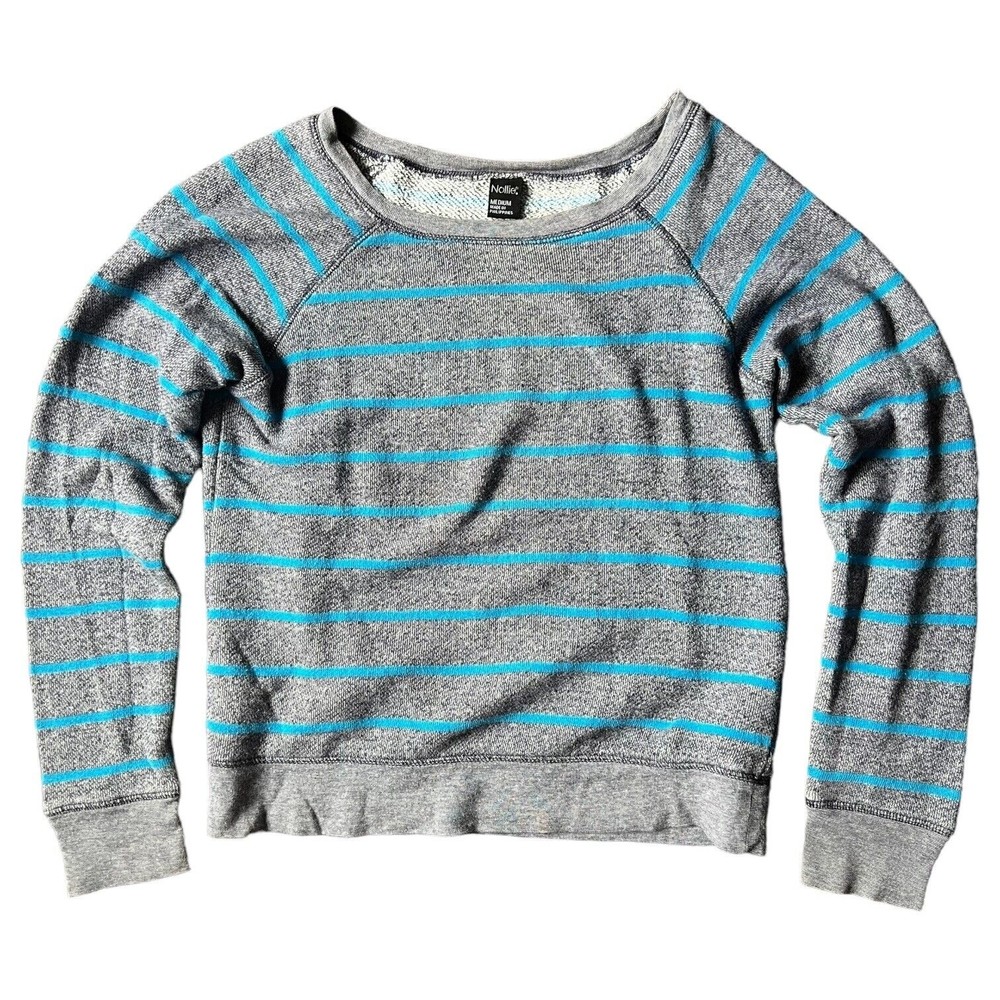 Pacsun Nollie M Blue Gray Striped Pullover Sweatshirt Sweater Women's Medium Y2K